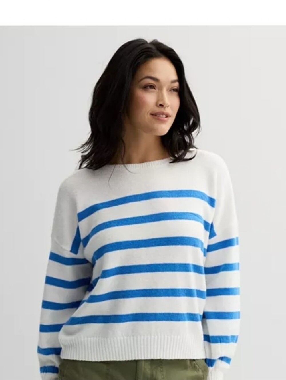 Sonoma White Sweater with Bright Blue Stripes